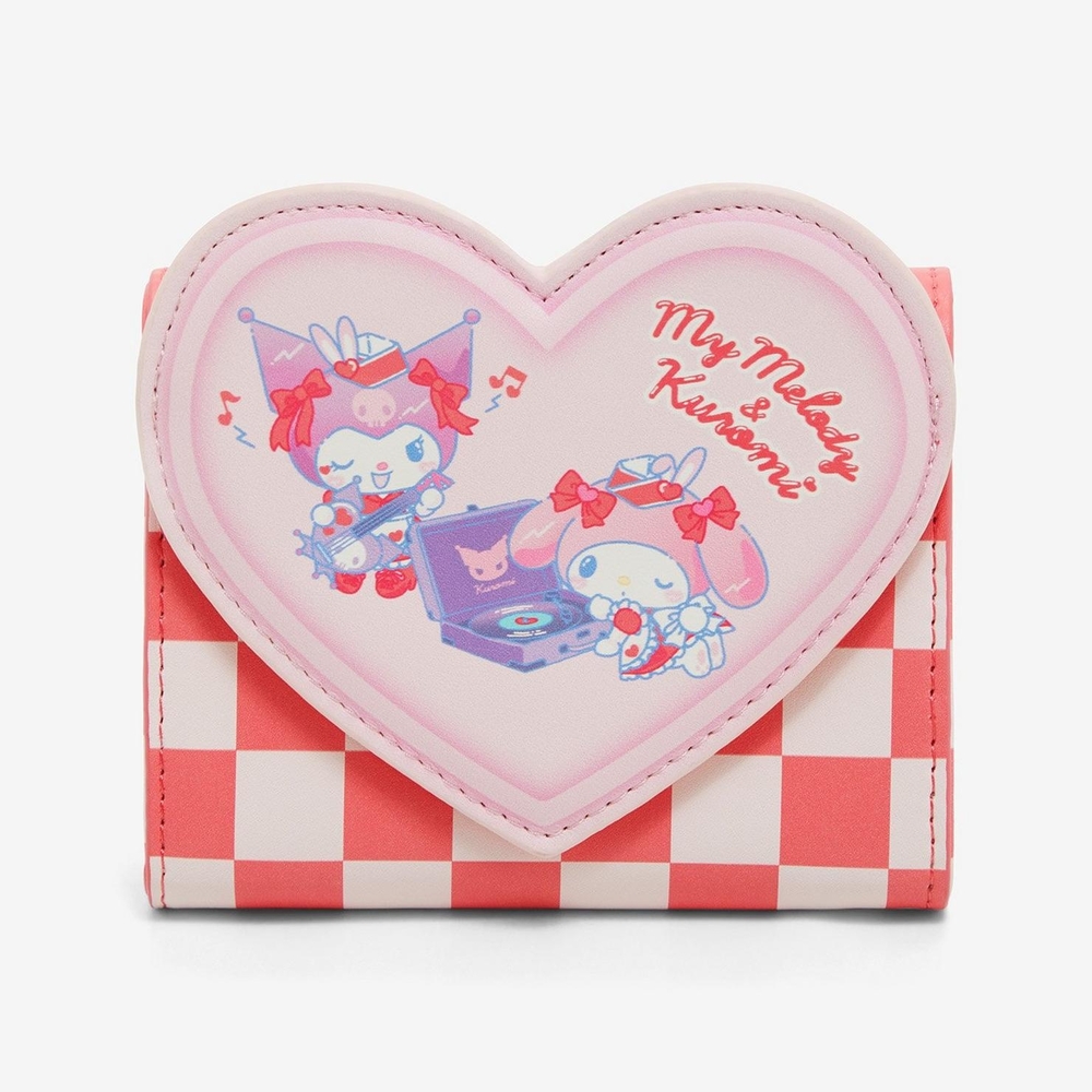 BoxLunch Exclusive My Melody X Kuromi Sanrio Checkered Heart Folded Wallet NWT